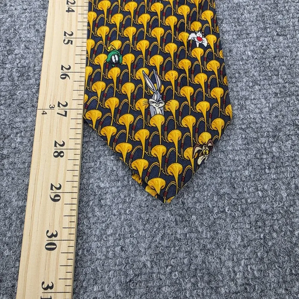 Vintage Looney Tunes Mania Tie Men Bugs Bunny Daffy Duck Silk Cartoon Novelty 90